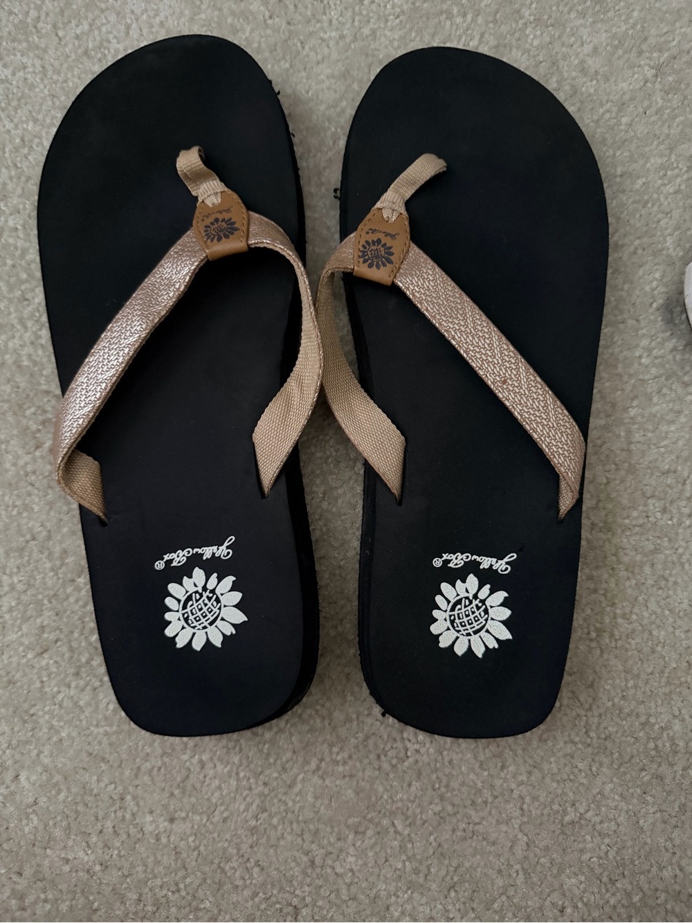 Yellow Box Black Footbed Sandal with Beige Woven Straps - Picture 2 of 2